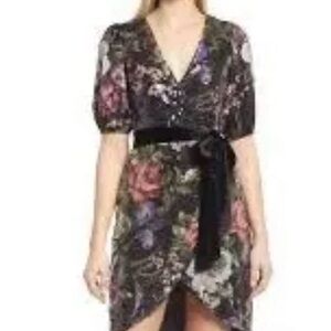 BYFL - Life floral print short sleeve sequin wrap Dress - Nordstrom -  Medium